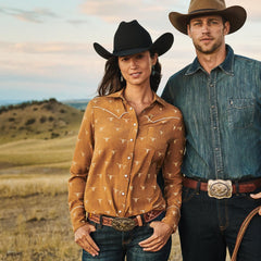 Women Western Shirts | Stetson Mojave Longhorn Print Snap Western Shirt Brown
