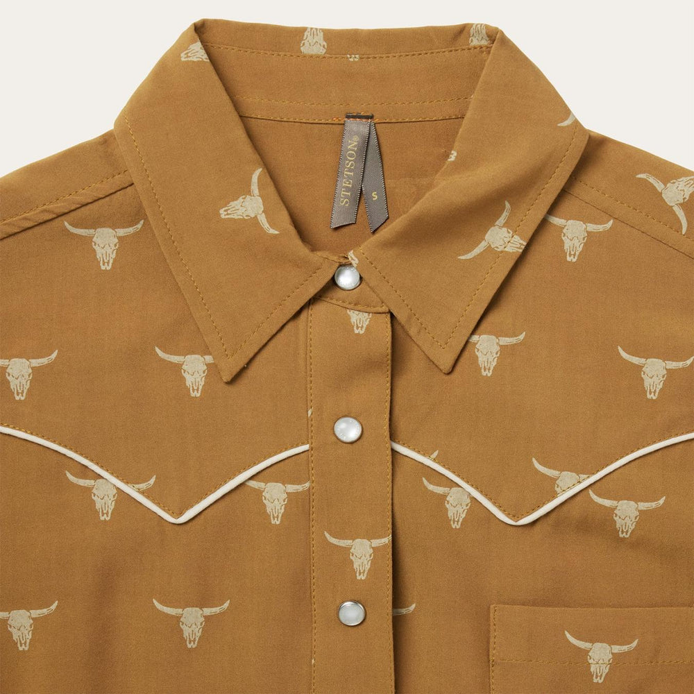 Women Western Shirts | Stetson Mojave Longhorn Print Snap Western Shirt Brown