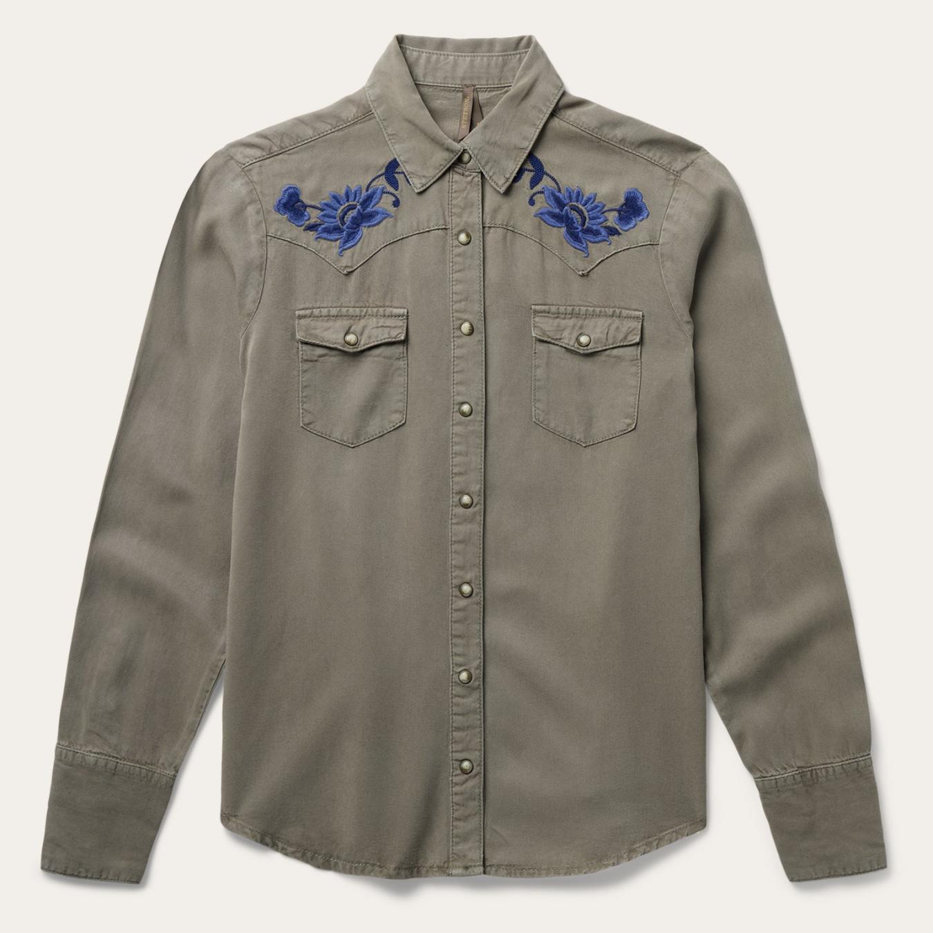 Women Western Shirts | Stetson Olive Twill Western Shirt Green