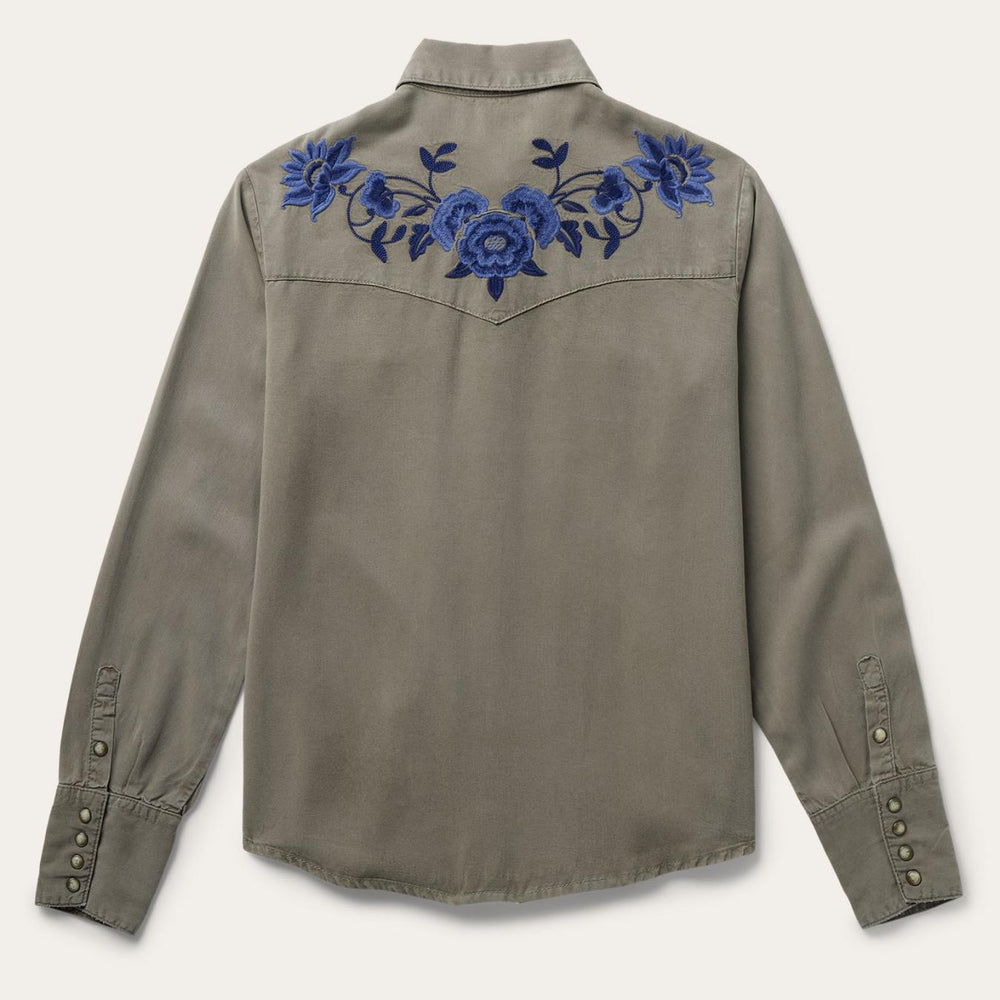 Women Western Shirts | Stetson Olive Twill Western Shirt Green
