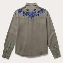 Women Western Shirts | Stetson Olive Twill Western Shirt Green