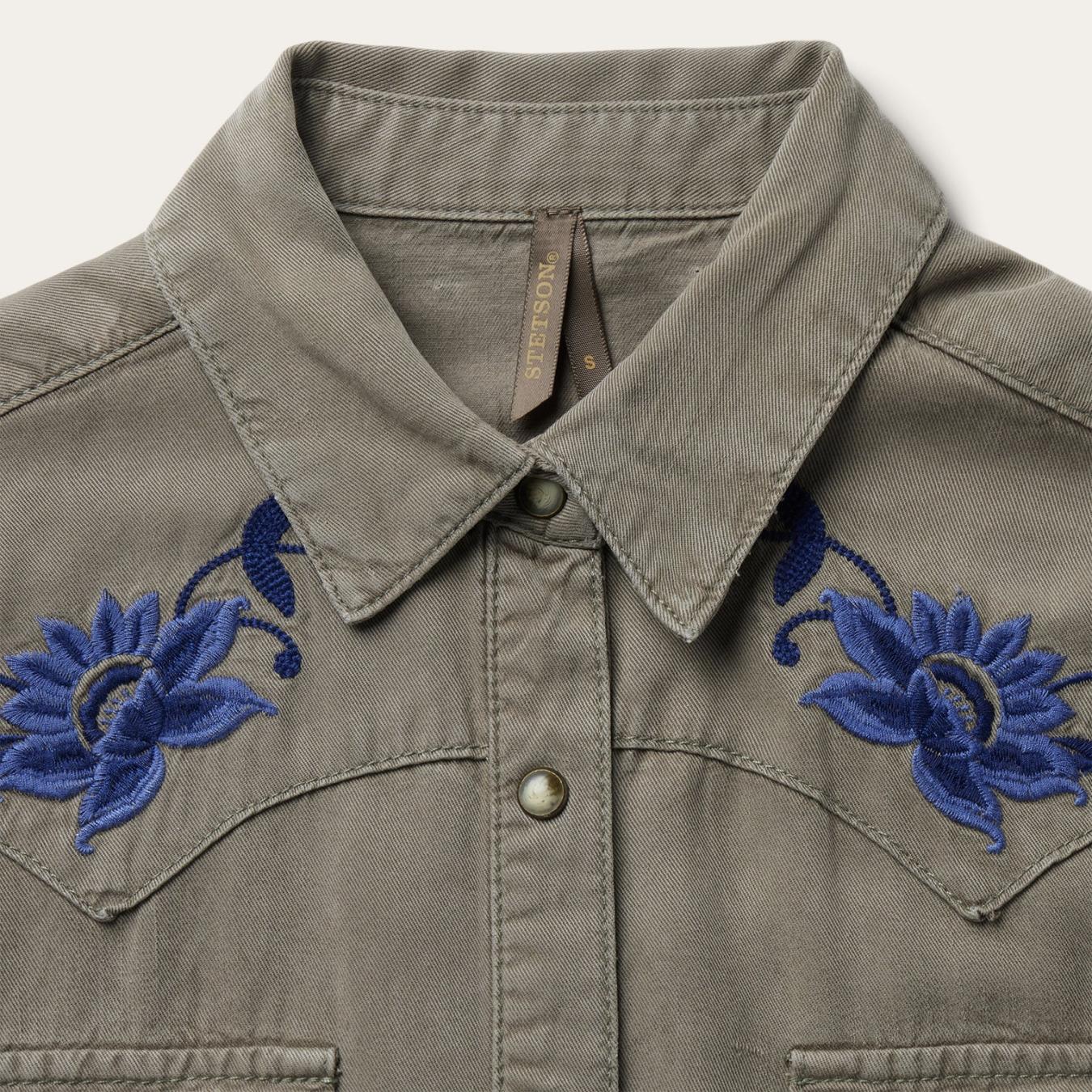 Women Western Shirts | Stetson Olive Twill Western Shirt Green
