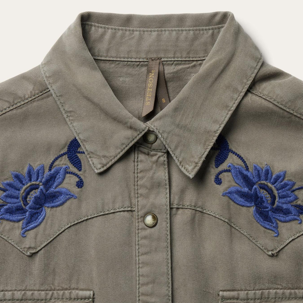 Women Western Shirts | Stetson Olive Twill Western Shirt Green