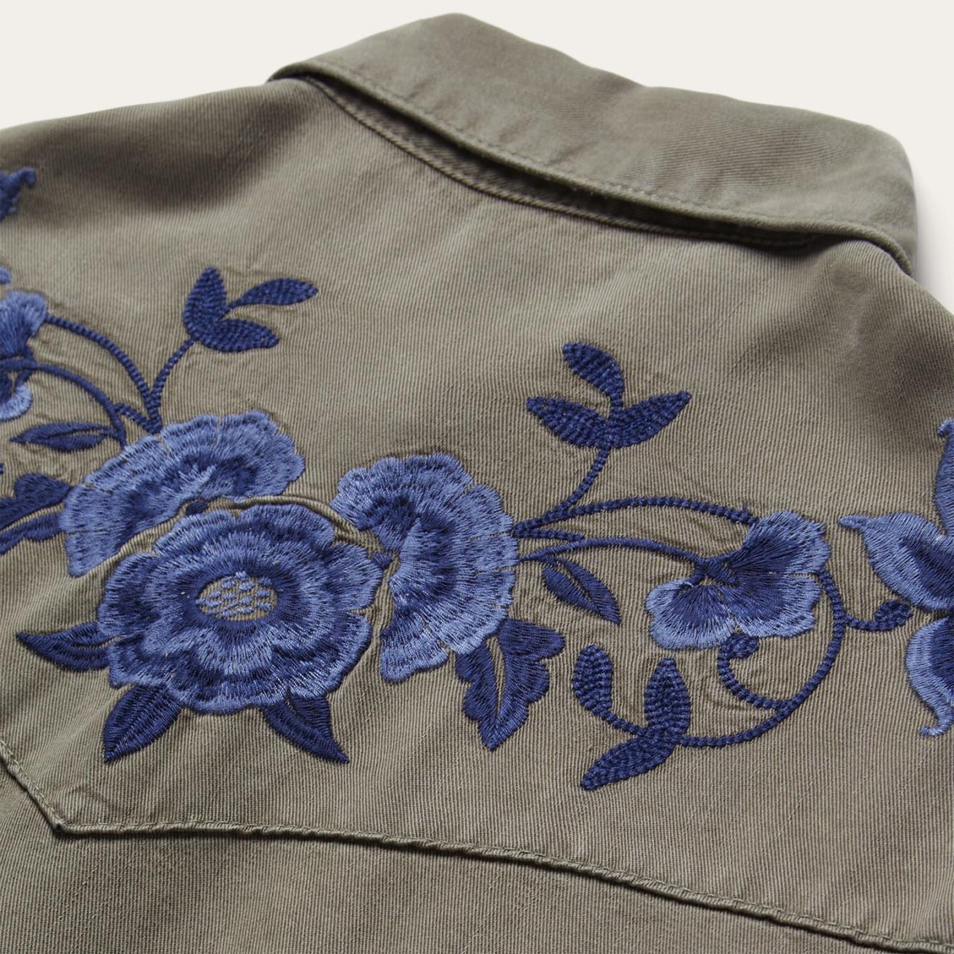 Women Western Shirts | Stetson Olive Twill Western Shirt Green