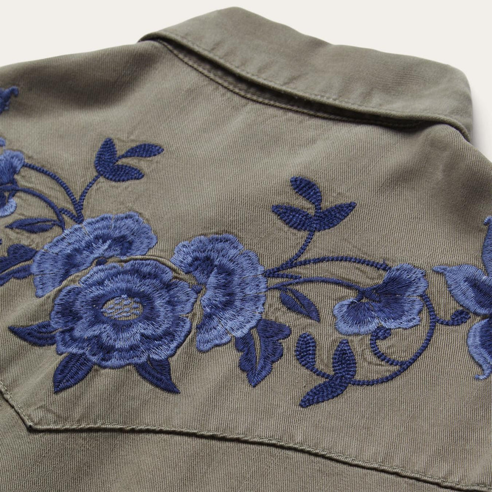 Women Western Shirts | Stetson Olive Twill Western Shirt Green
