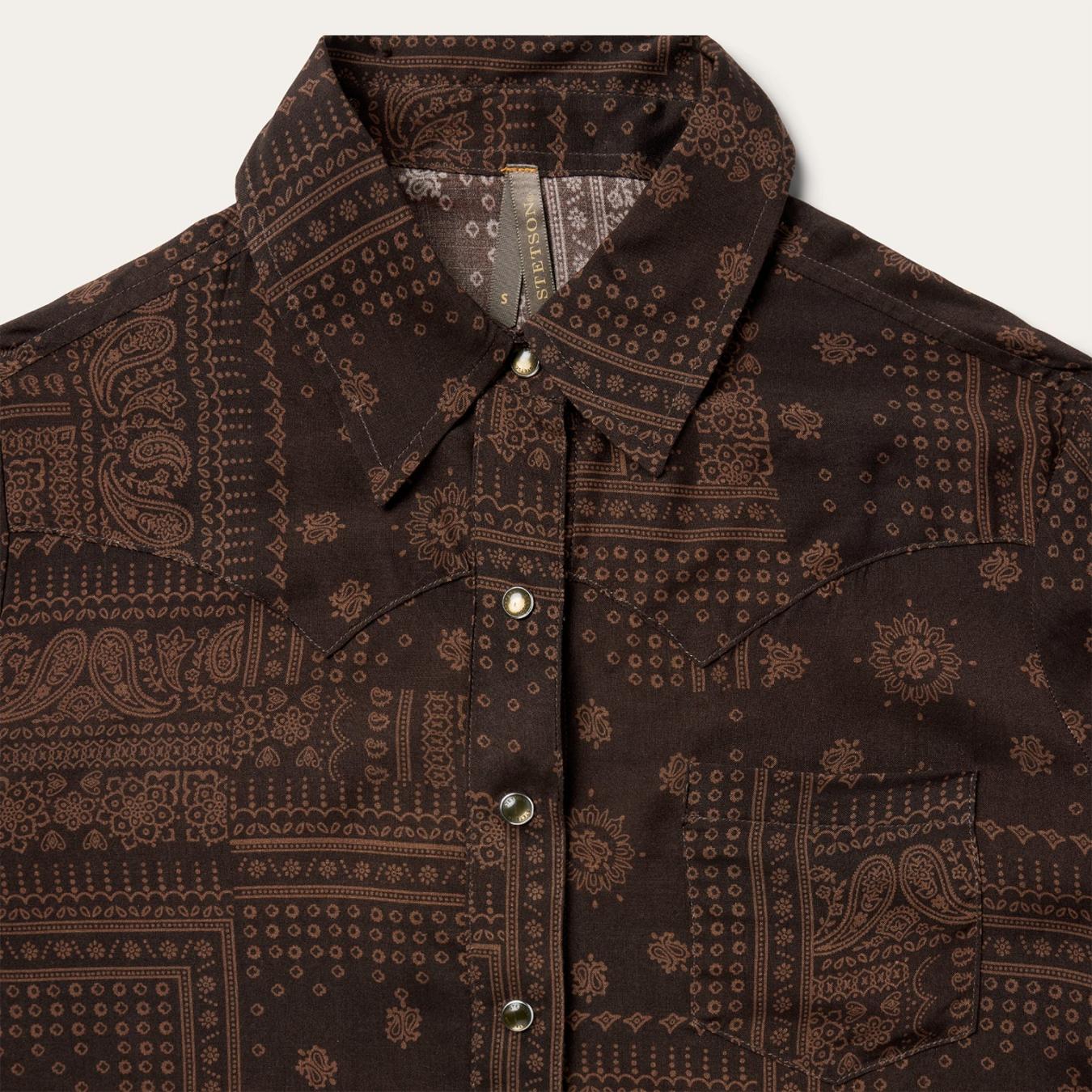 Women Western Shirts | Stetson Patchwork Bandana Print Shirt Brown