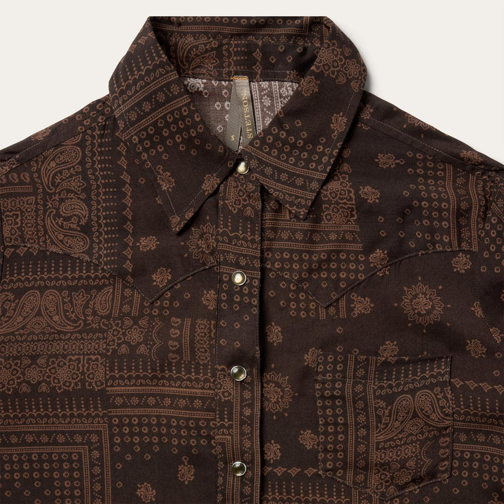 Women Western Shirts | Stetson Patchwork Bandana Print Shirt Brown