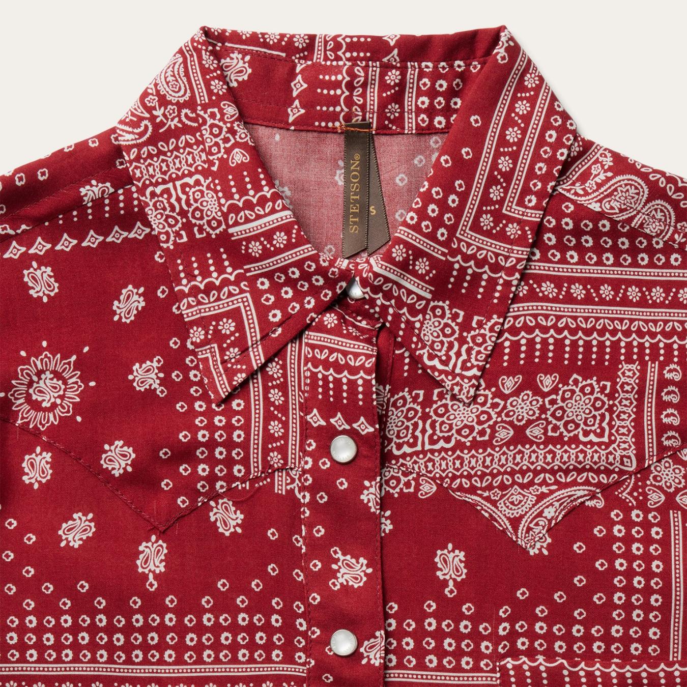 Women Western Shirts | Stetson Red Bandana Patchwork Shirt Red