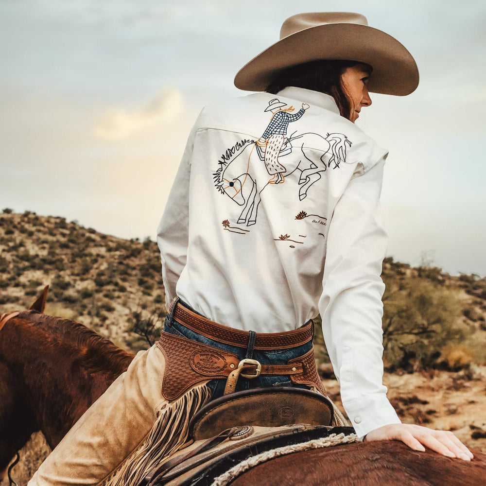 Women Western Shirts | Stetson Western Embroidered Denim Shirt White