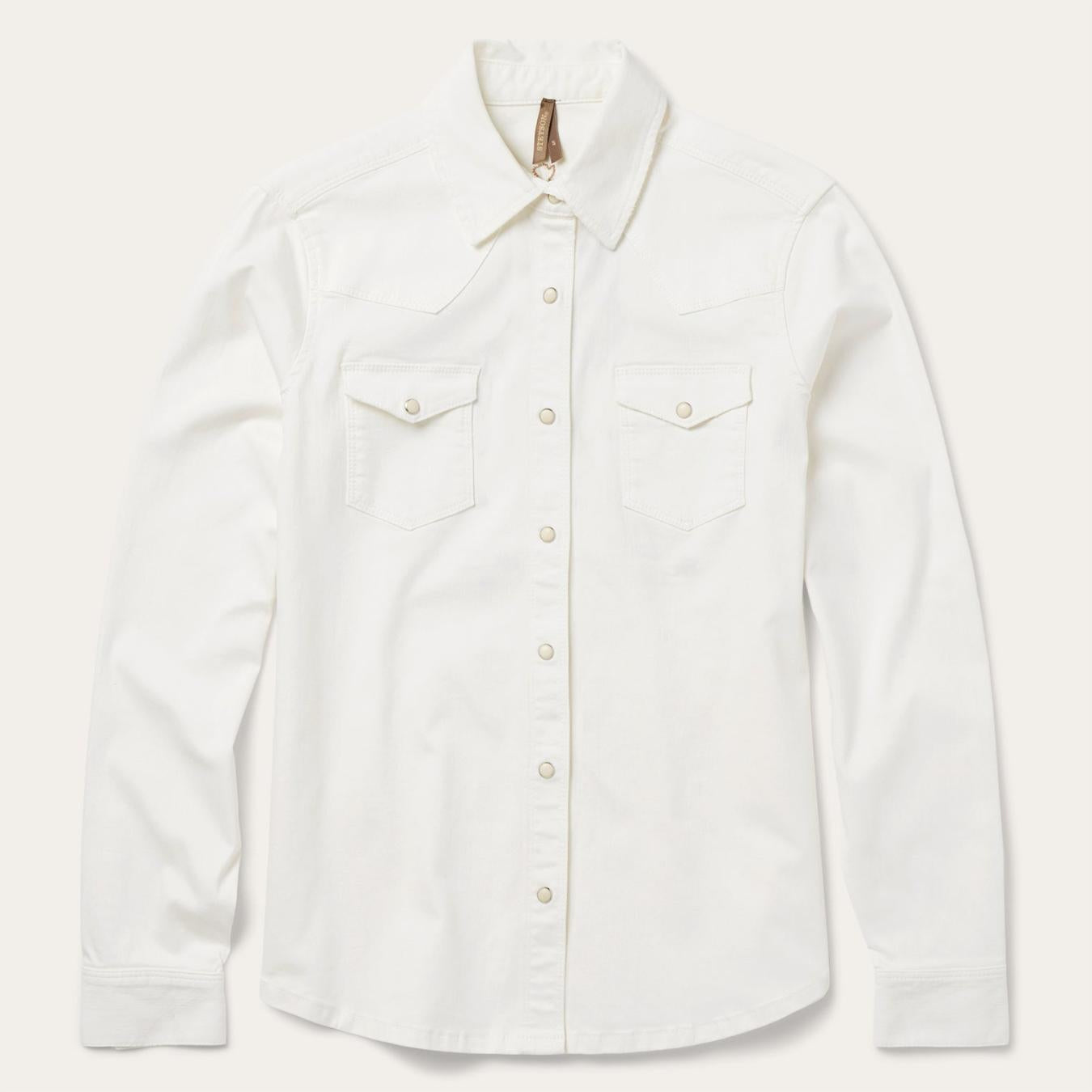 Women Western Shirts | Stetson Western Embroidered Denim Shirt White