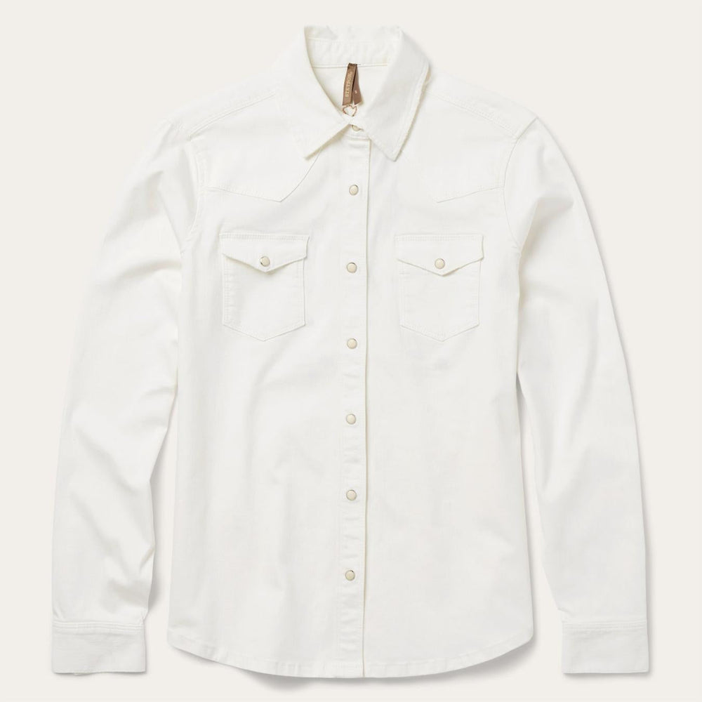Women Western Shirts | Stetson Western Embroidered Denim Shirt White
