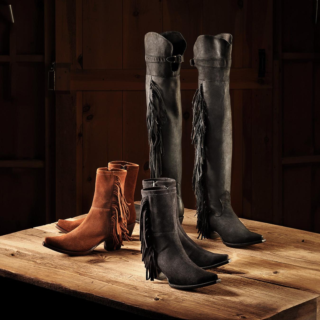Women Western | Stetson Glam Over-The-Knee Fringe Boot Black Leather