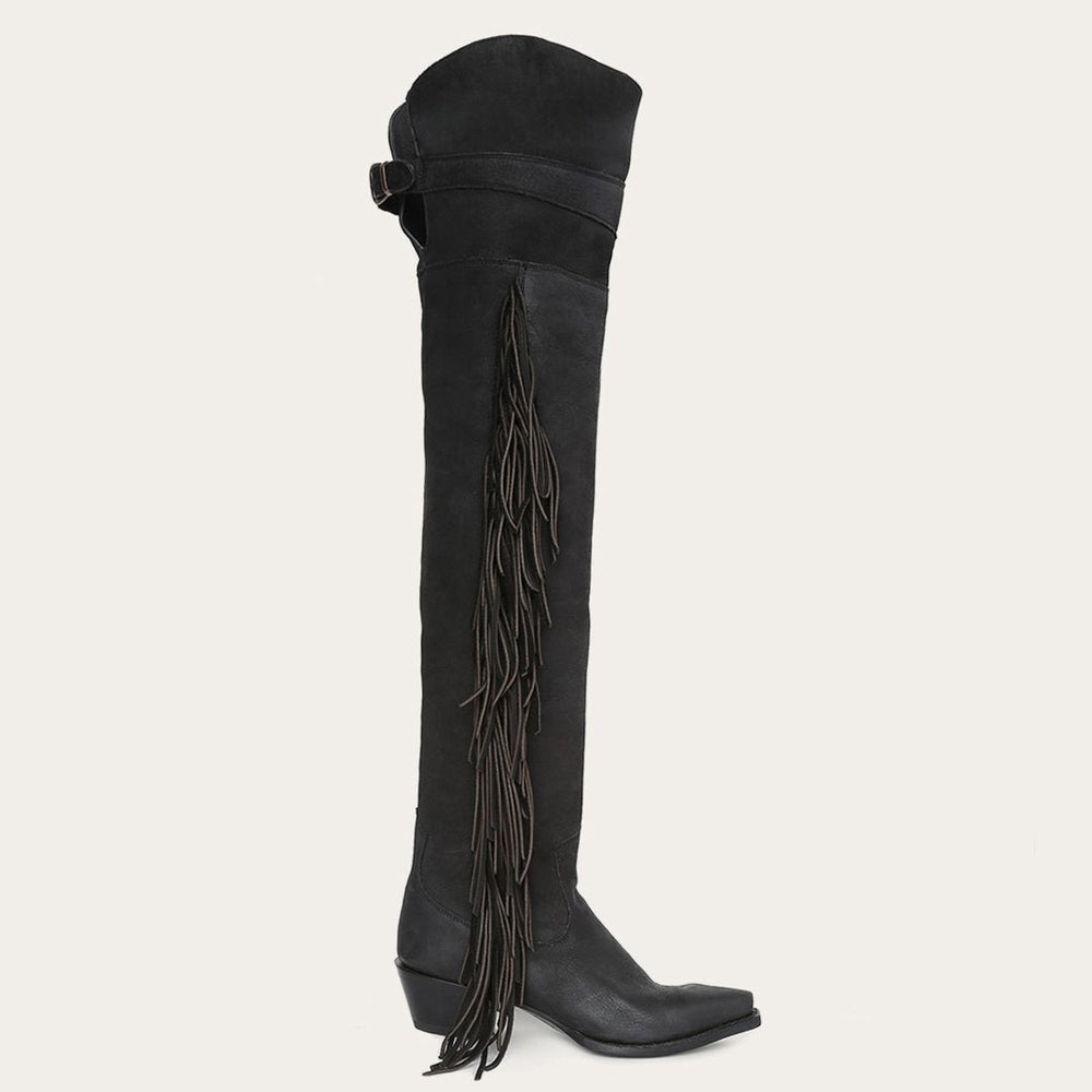 Women Western | Stetson Glam Over-The-Knee Fringe Boot Black Leather