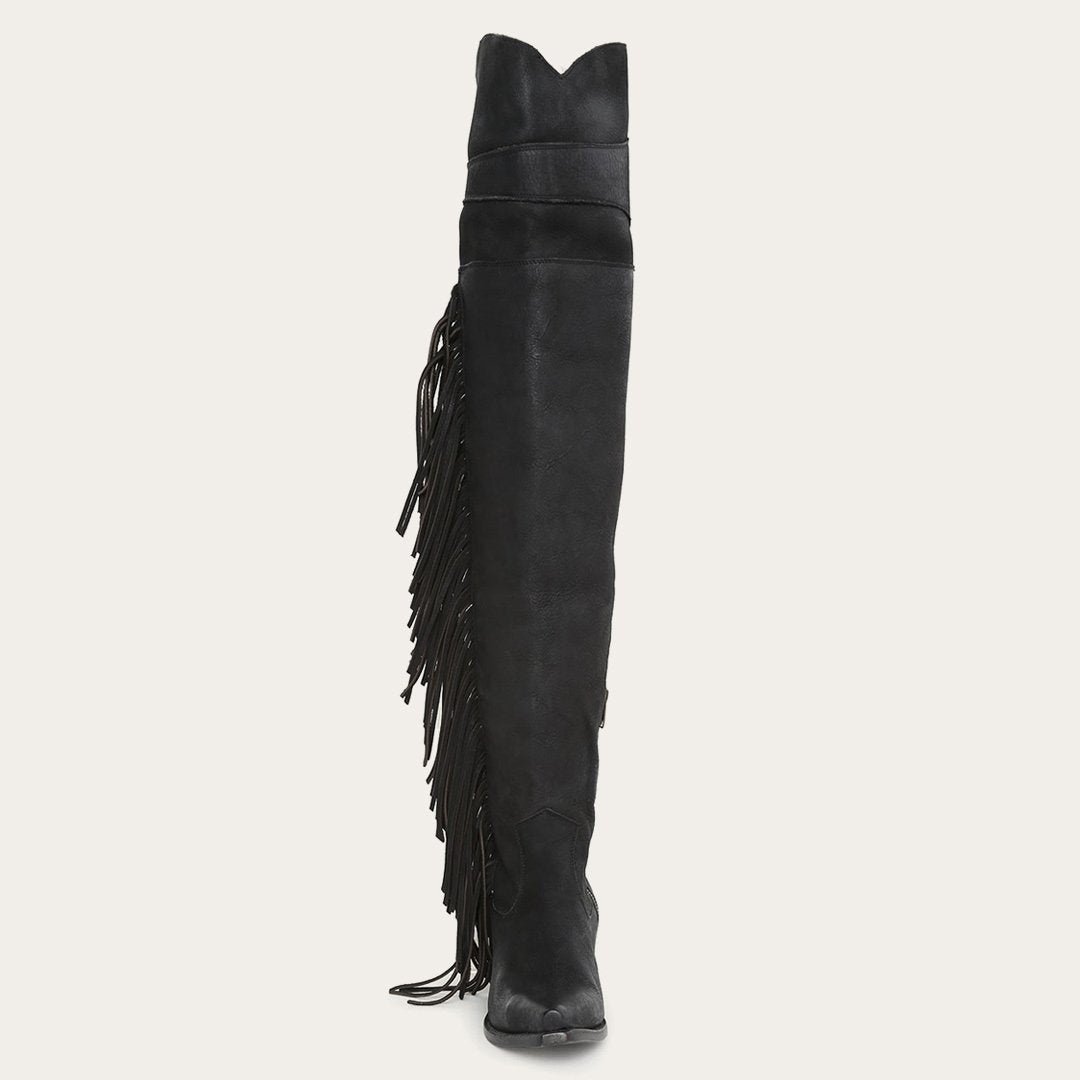 Women Western | Stetson Glam Over-The-Knee Fringe Boot Black Leather