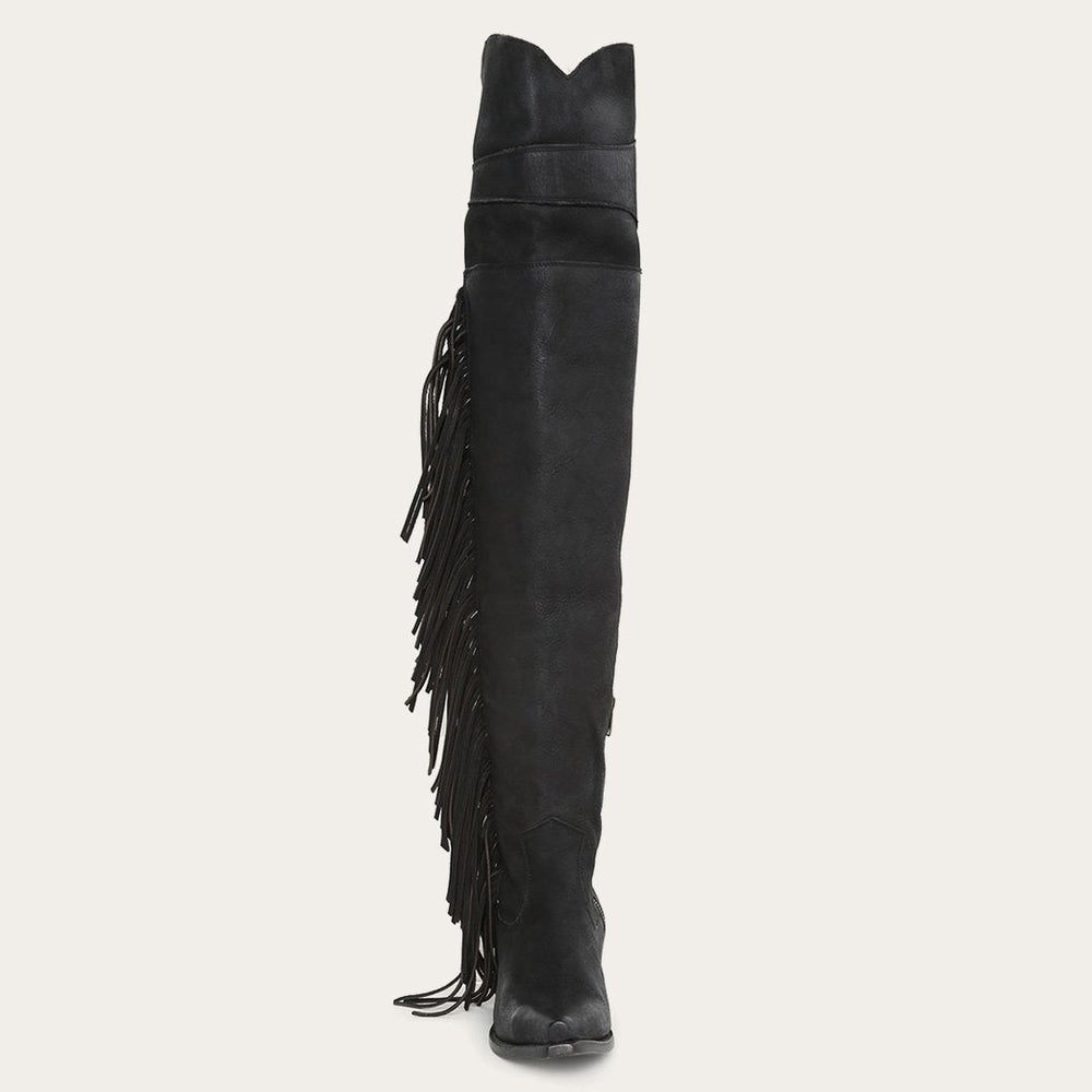 Women Western | Stetson Glam Over-The-Knee Fringe Boot Black Leather