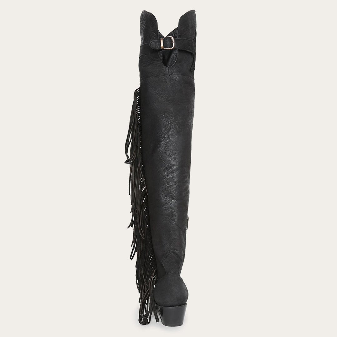 Women Western | Stetson Glam Over-The-Knee Fringe Boot Black Leather