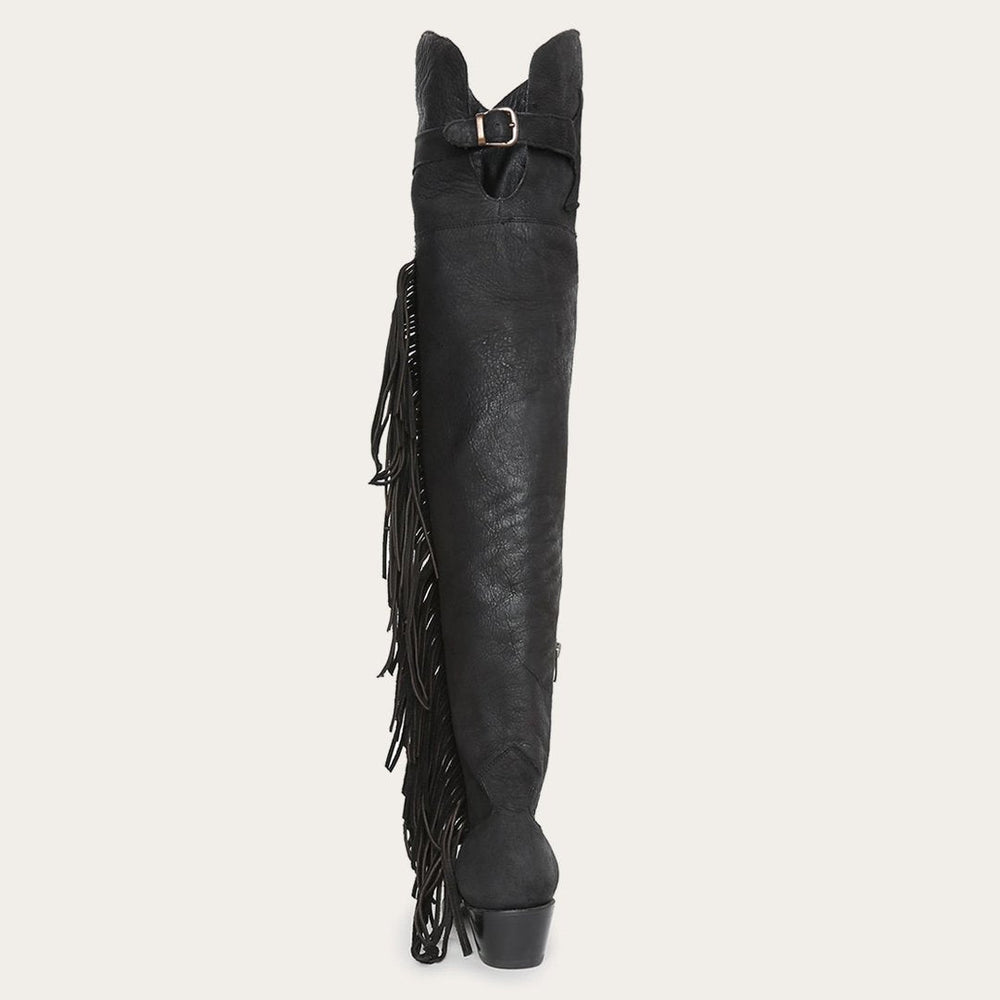 Women Western | Stetson Glam Over-The-Knee Fringe Boot Black Leather