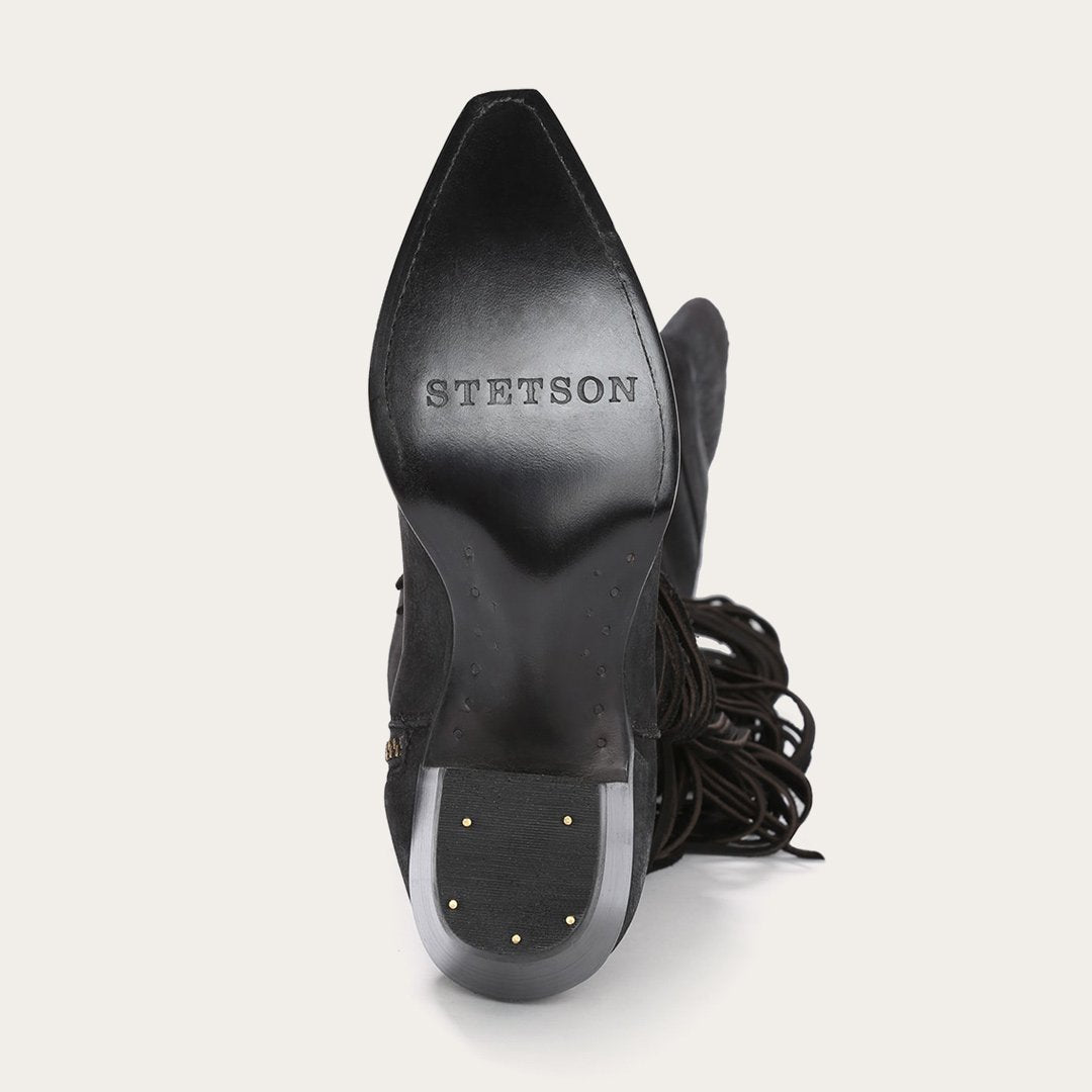 Women Western | Stetson Glam Over-The-Knee Fringe Boot Black Leather