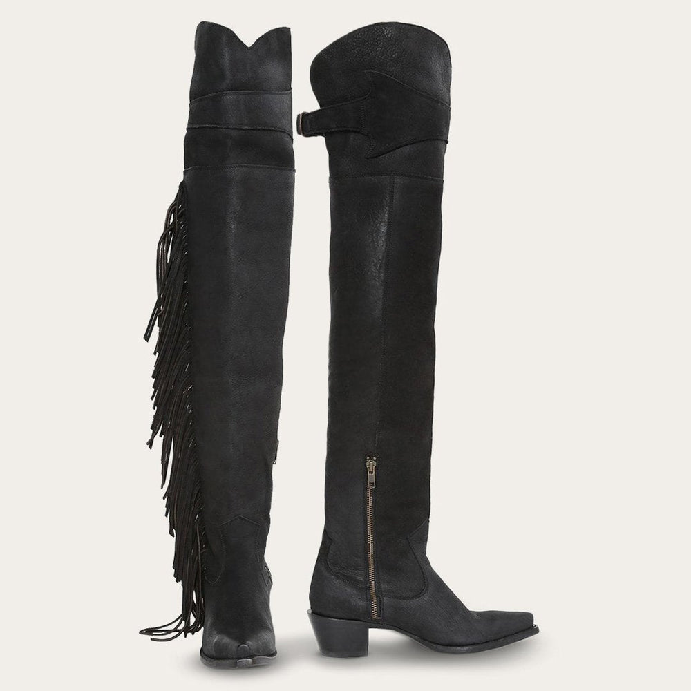 Women Western | Stetson Glam Over-The-Knee Fringe Boot Black Leather