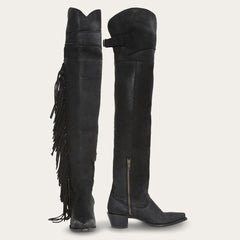 Women Western | Stetson Glam Over-The-Knee Fringe Boot Black Leather
