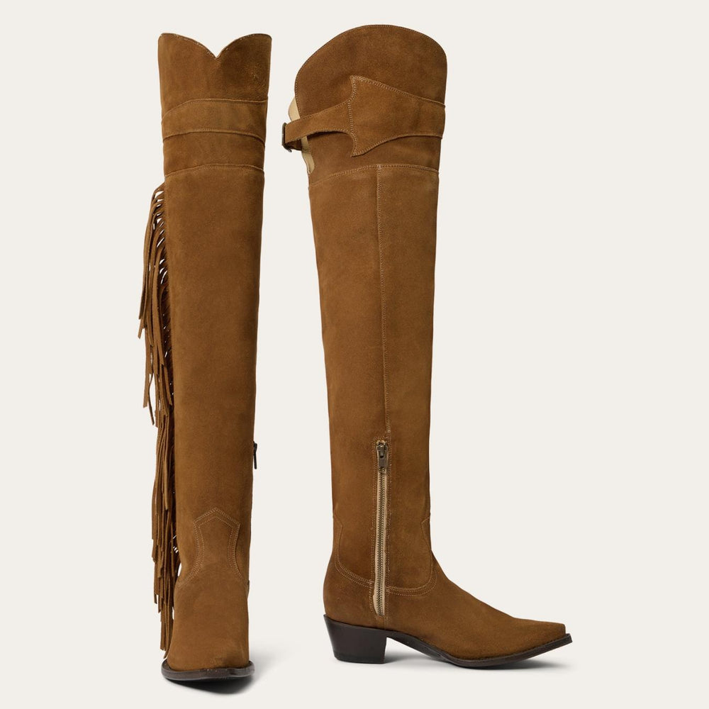 Women Western | Stetson Glam Over-The-Knee Fringe Boot Tan Suede