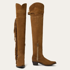 Women Western | Stetson Glam Over-The-Knee Fringe Boot Tan Suede