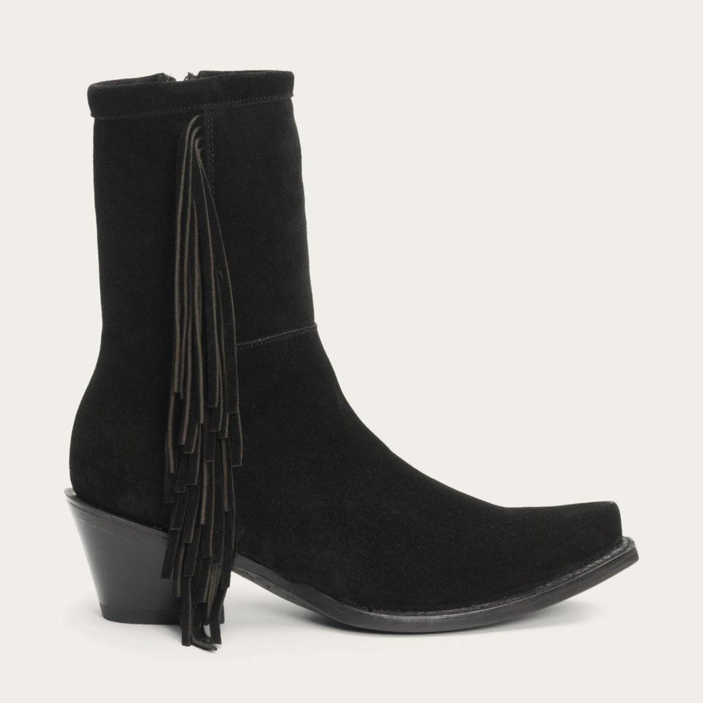 Women Western | Stetson Halle Suede Fringe Side Zip Boot Black