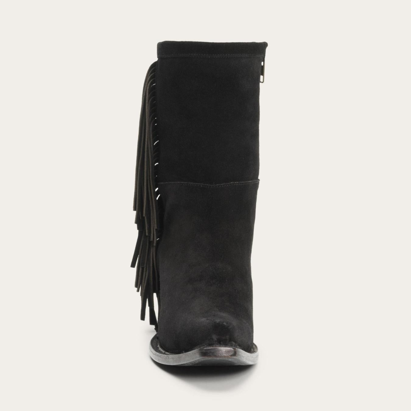 Women Western | Stetson Halle Suede Fringe Side Zip Boot Black