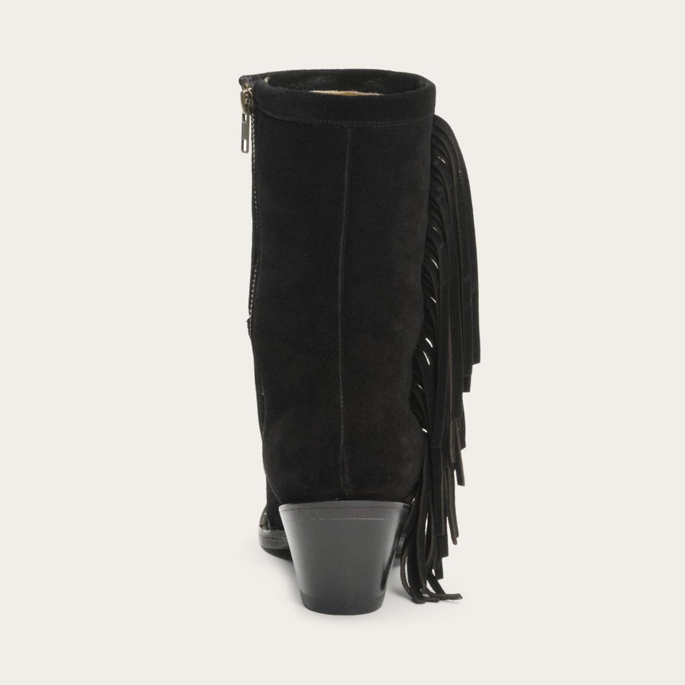 Women Western | Stetson Halle Suede Fringe Side Zip Boot Black