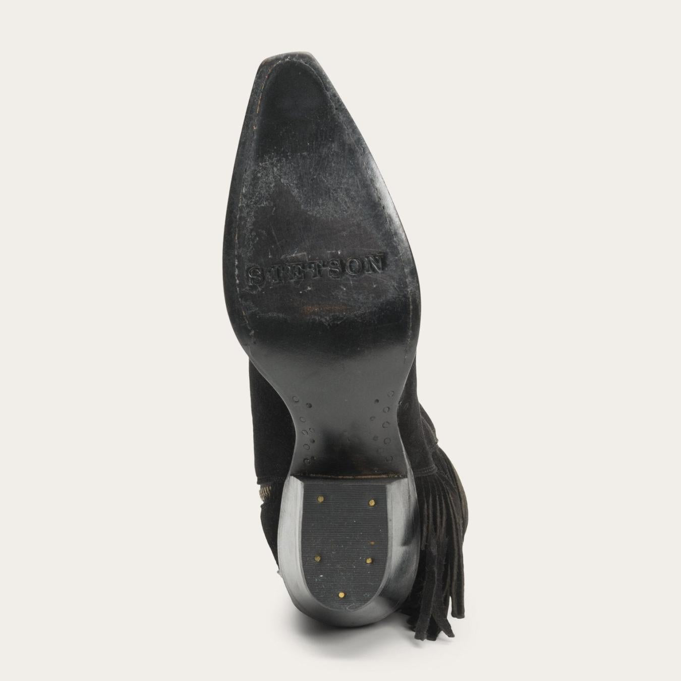 Women Western | Stetson Halle Suede Fringe Side Zip Boot Black