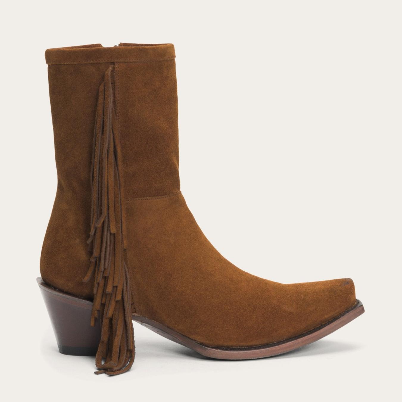 Women Western | Stetson Halle Suede Fringe Side Zip Boot Brown