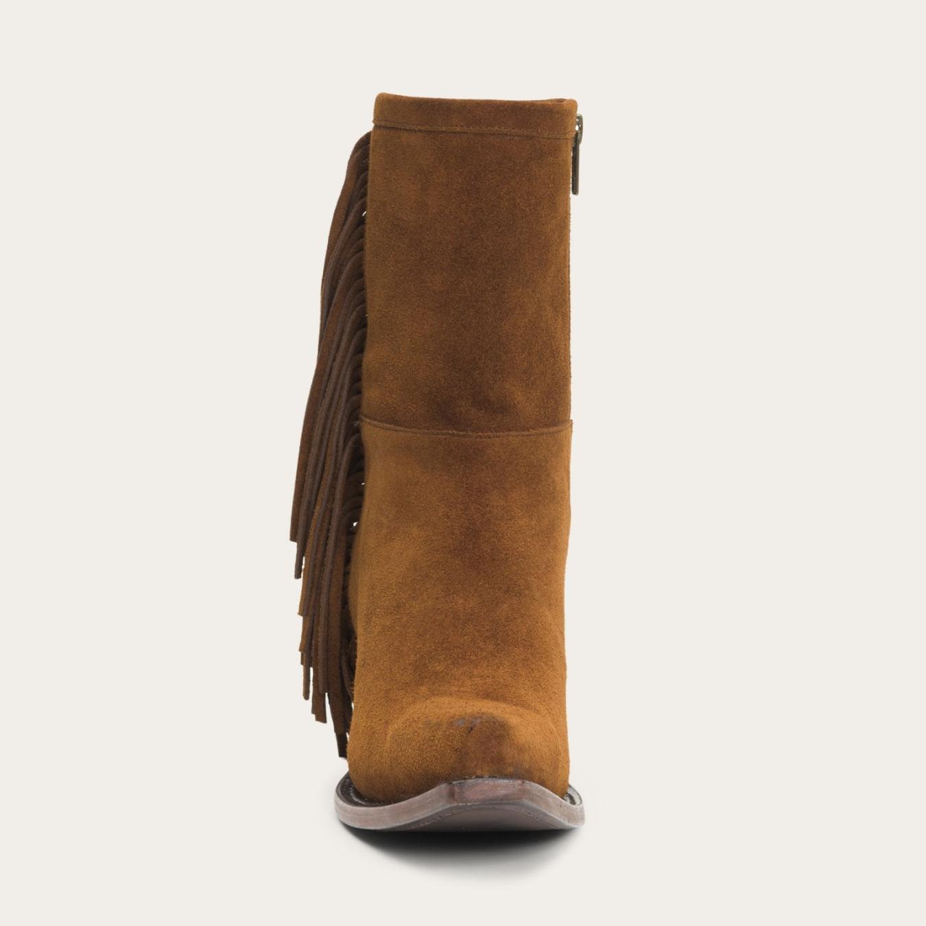 Women Western | Stetson Halle Suede Fringe Side Zip Boot Brown