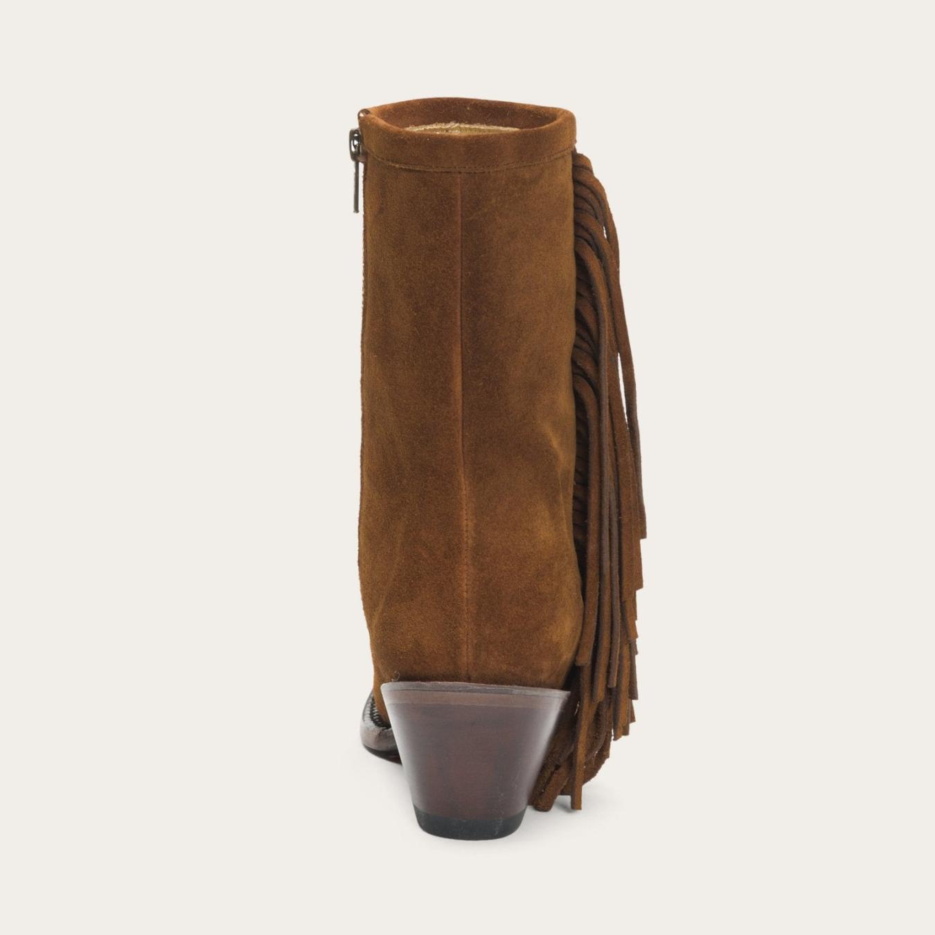 Women Western | Stetson Halle Suede Fringe Side Zip Boot Brown