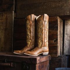 Women Western | Stetson Jules Hand Tooled Leather Boot Brown