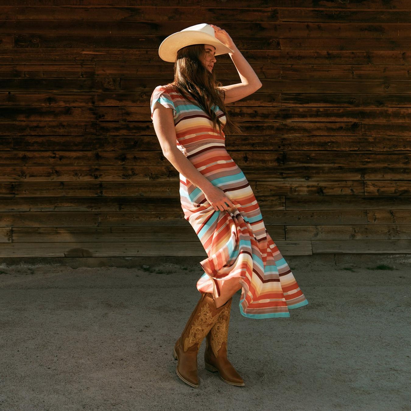 Women Western | Stetson Jules Hand Tooled Leather Boot Brown