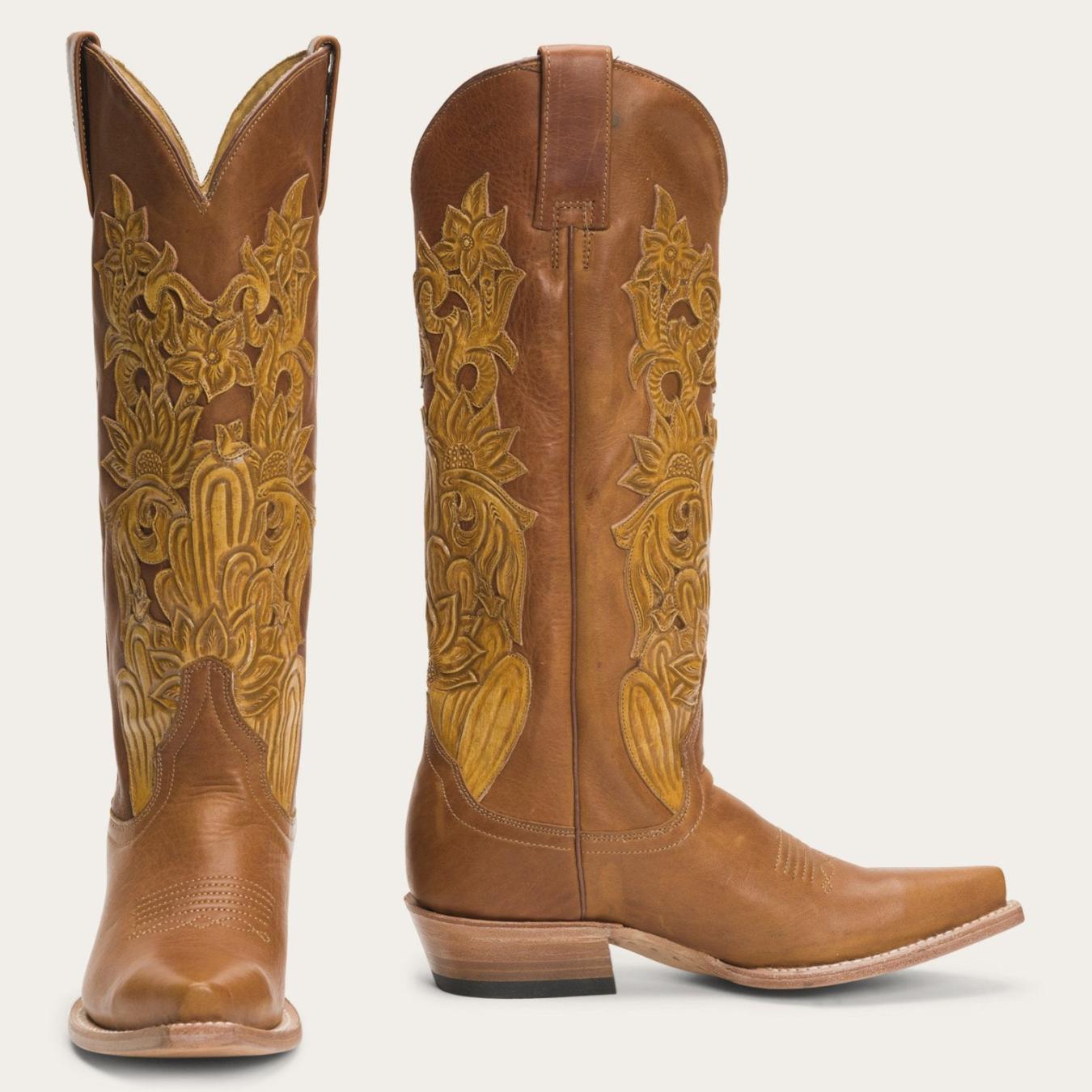 Women Western | Stetson Jules Hand Tooled Leather Boot Brown