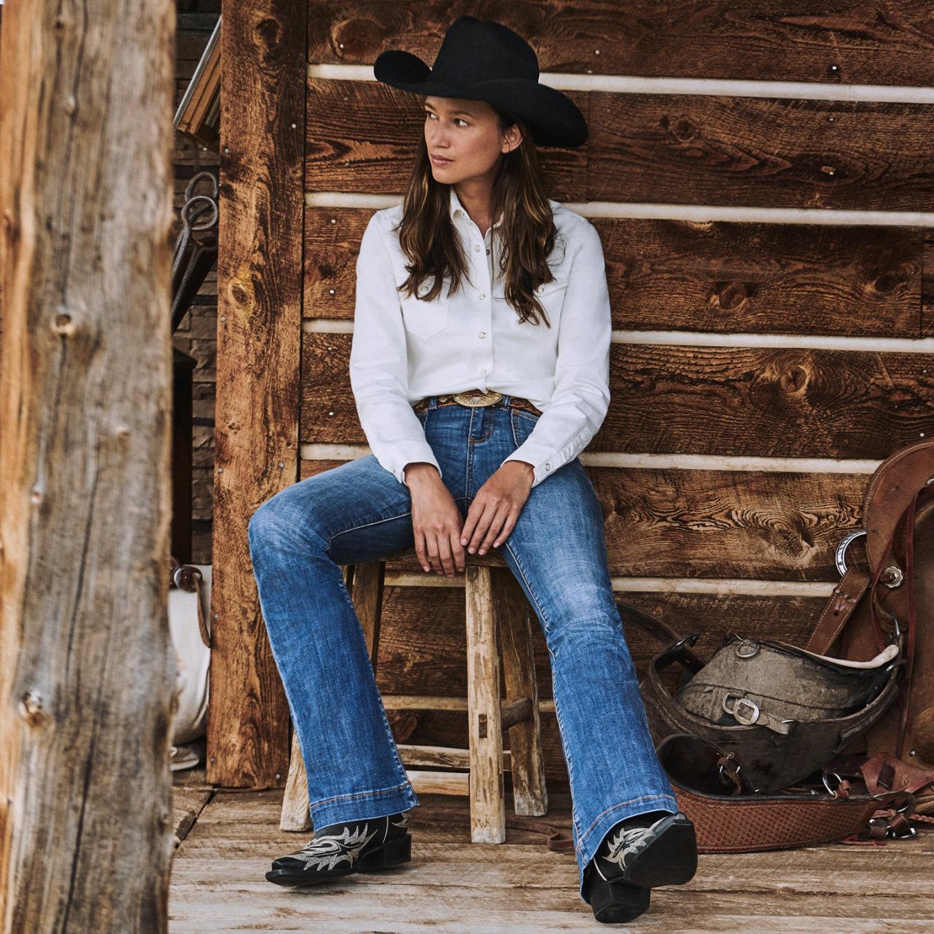 Women Western | Stetson Tina Black &amp; White Flame Embroidered Cowboy Boot Black