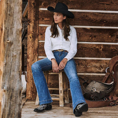 Women Western | Stetson Tina Black &amp; White Flame Embroidered Cowboy Boot Black