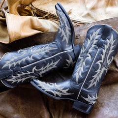 Women Western | Stetson Tina Black &amp; White Flame Embroidered Cowboy Boot Black