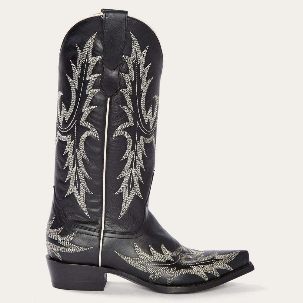 Women Western | Stetson Tina Black &amp; White Flame Embroidered Cowboy Boot Black