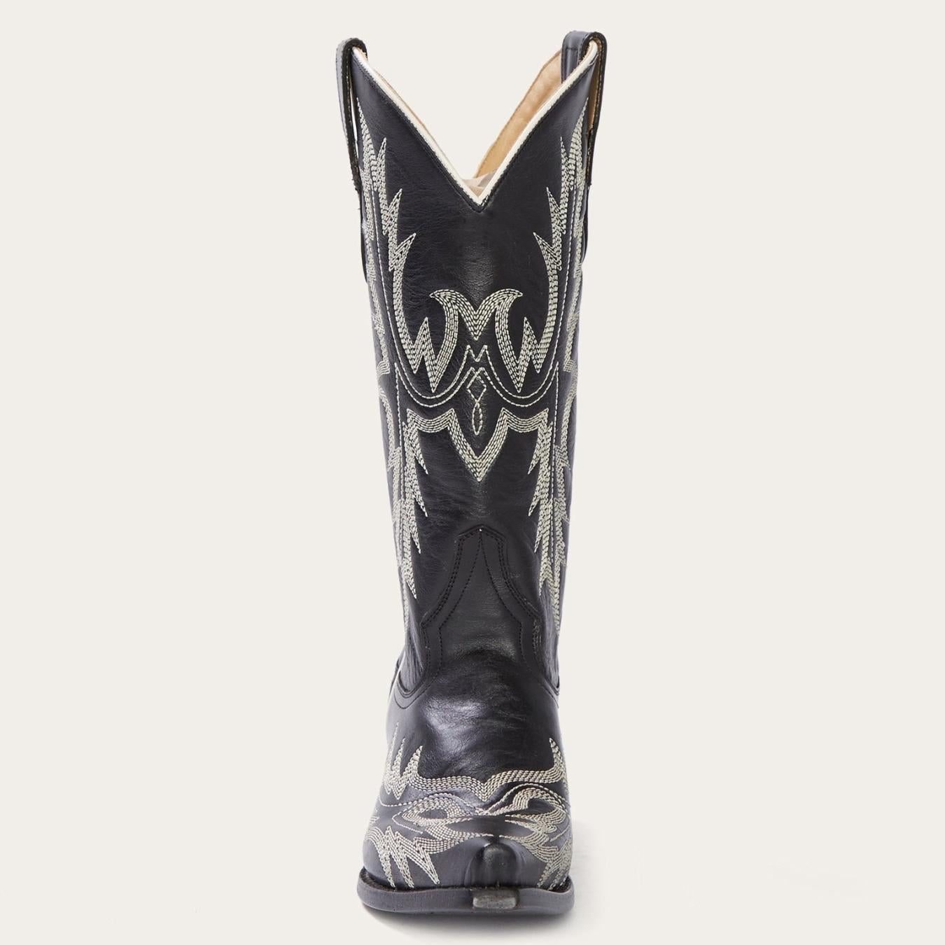 Women Western | Stetson Tina Black &amp; White Flame Embroidered Cowboy Boot Black