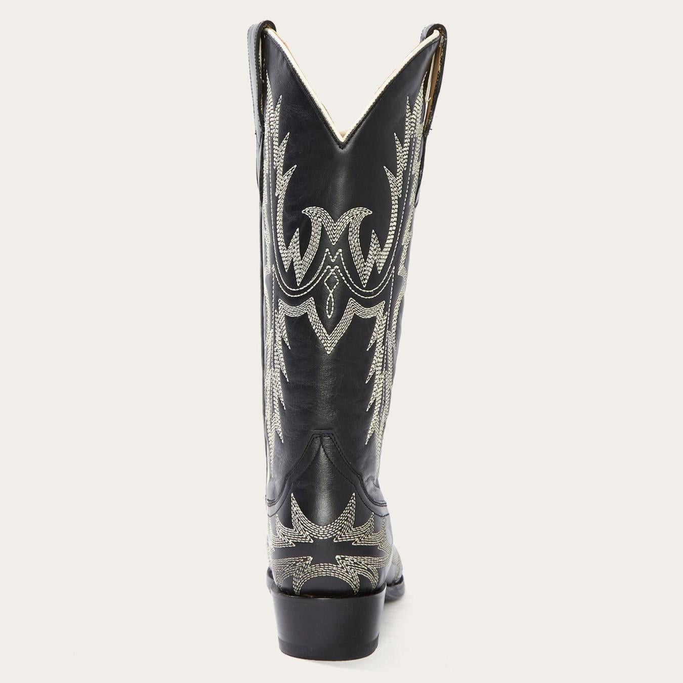 Women Western | Stetson Tina Black &amp; White Flame Embroidered Cowboy Boot Black