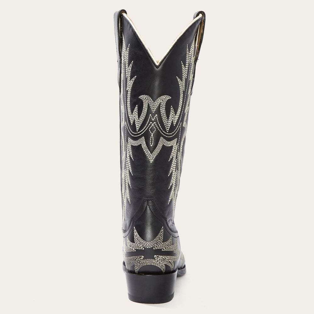 Women Western | Stetson Tina Black &amp; White Flame Embroidered Cowboy Boot Black