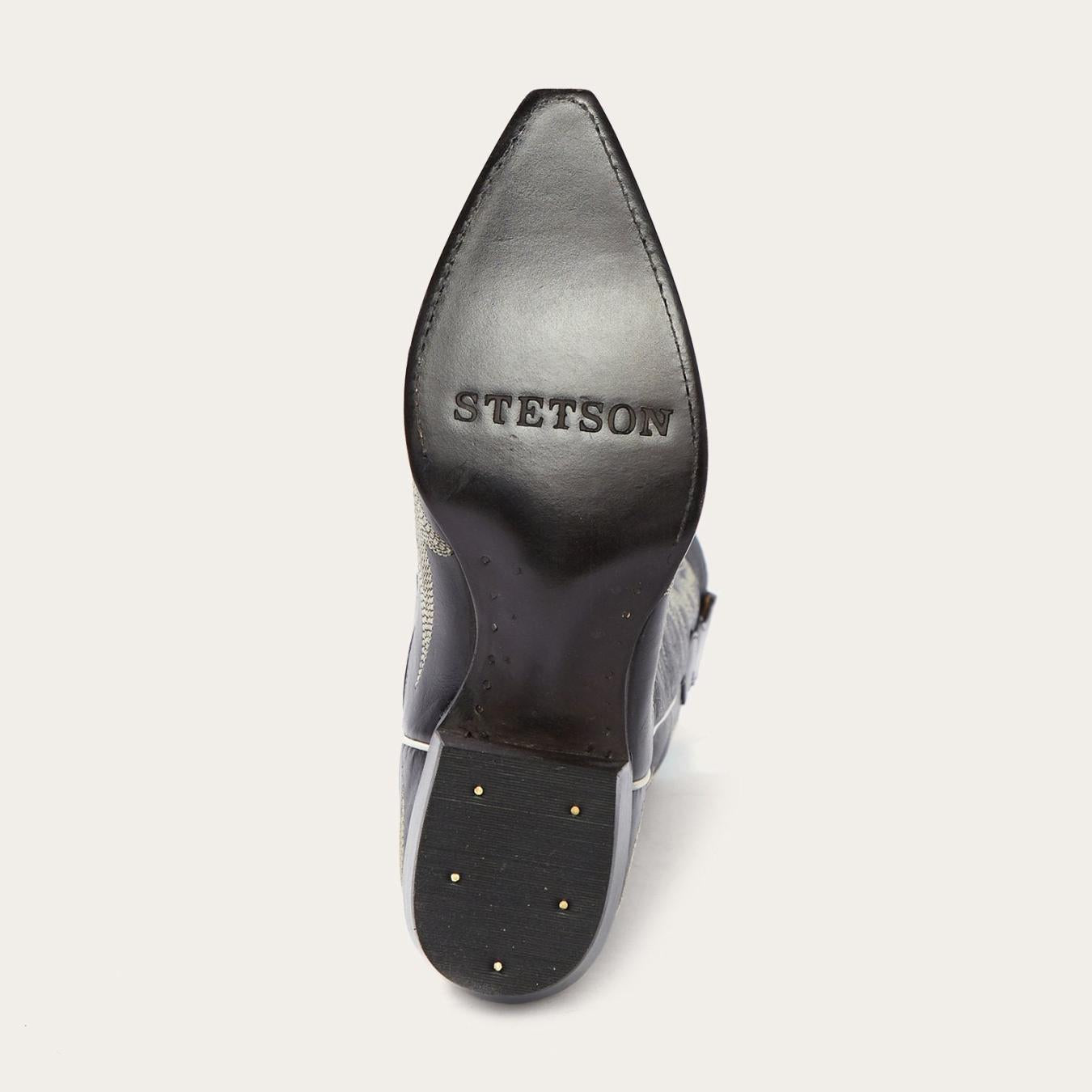 Women Western | Stetson Tina Black &amp; White Flame Embroidered Cowboy Boot Black