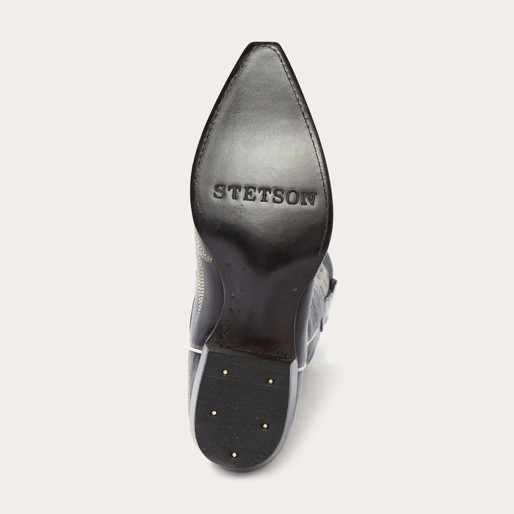 Women Western | Stetson Tina Black &amp; White Flame Embroidered Cowboy Boot Black